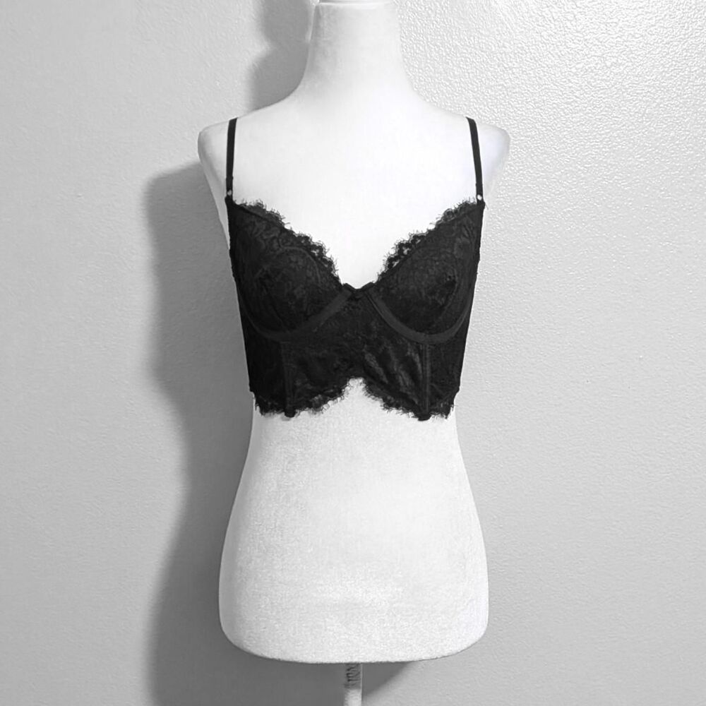 Glassons Black Gothic Lace Fully Boned Cropped Corset Top Y2K Festival | Size S
